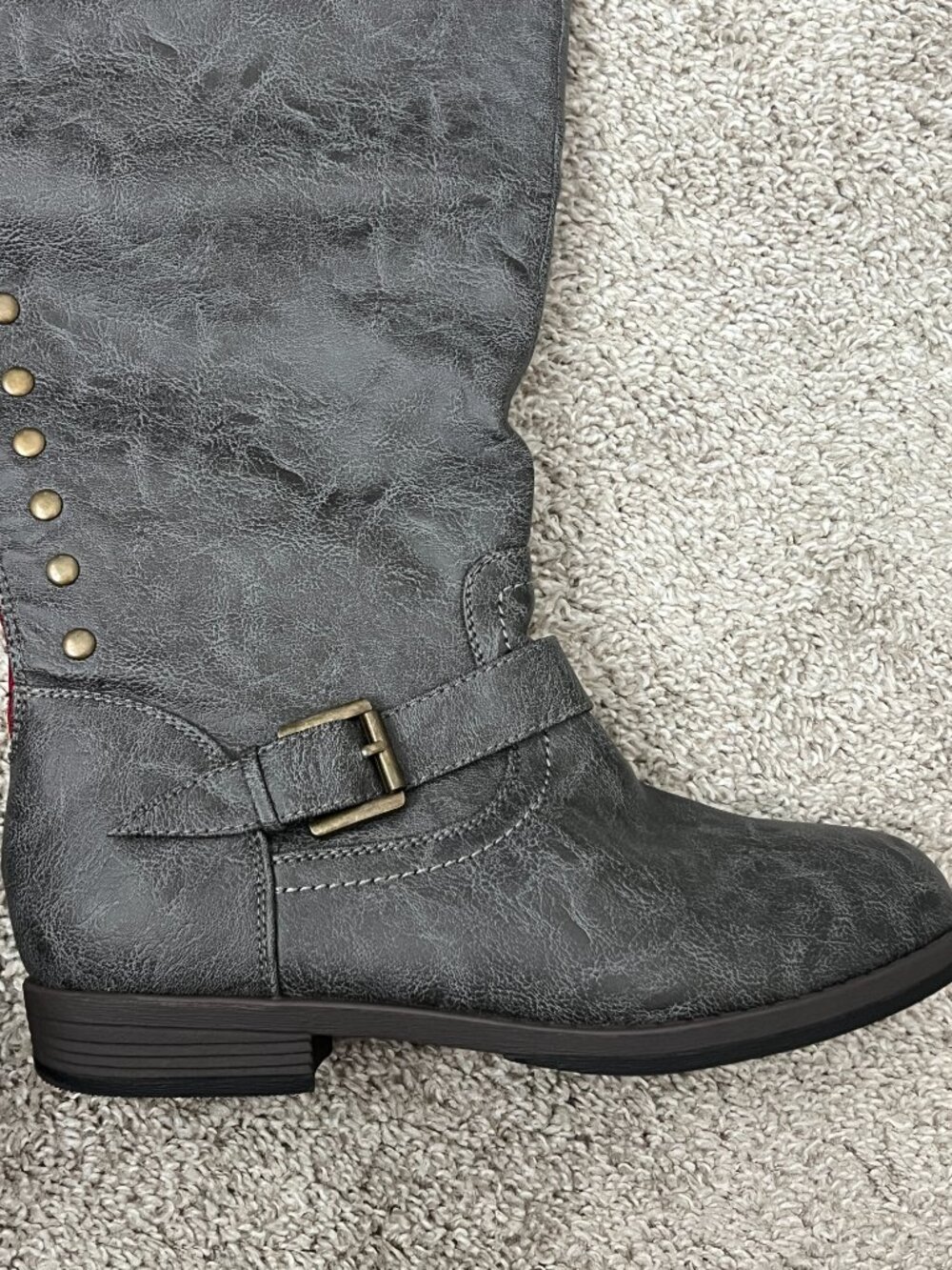 Journee Collection Womens 10 Gray Knee High Riding Boots Studded Moto Wide Calf - Picture 4 of 13
